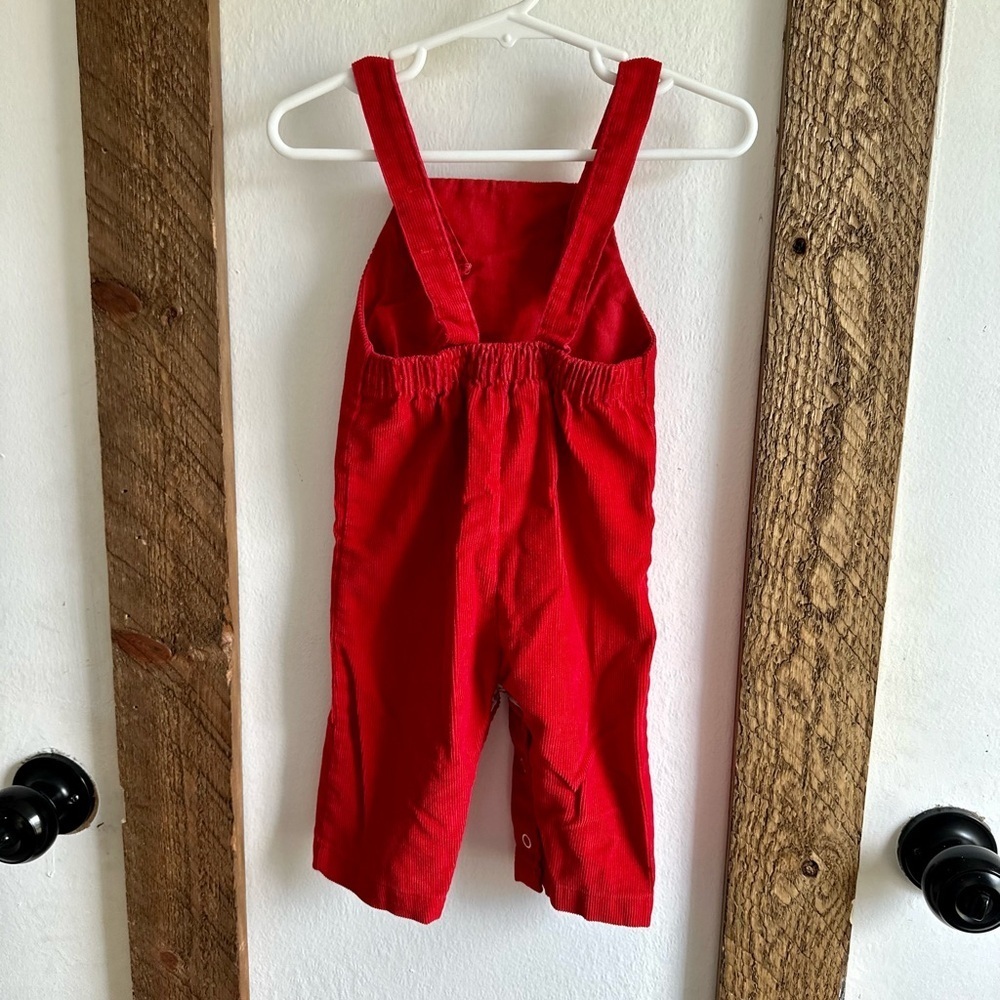 Vintage 1980s HEALTH-TEX Permanent Press Red Corduroy Button Up Overalls Size 6m